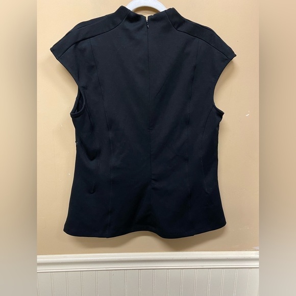 7th Avenue New York & Company V Neck Black Blouse Crochet Details Size L NWT - Picture 2 of 6